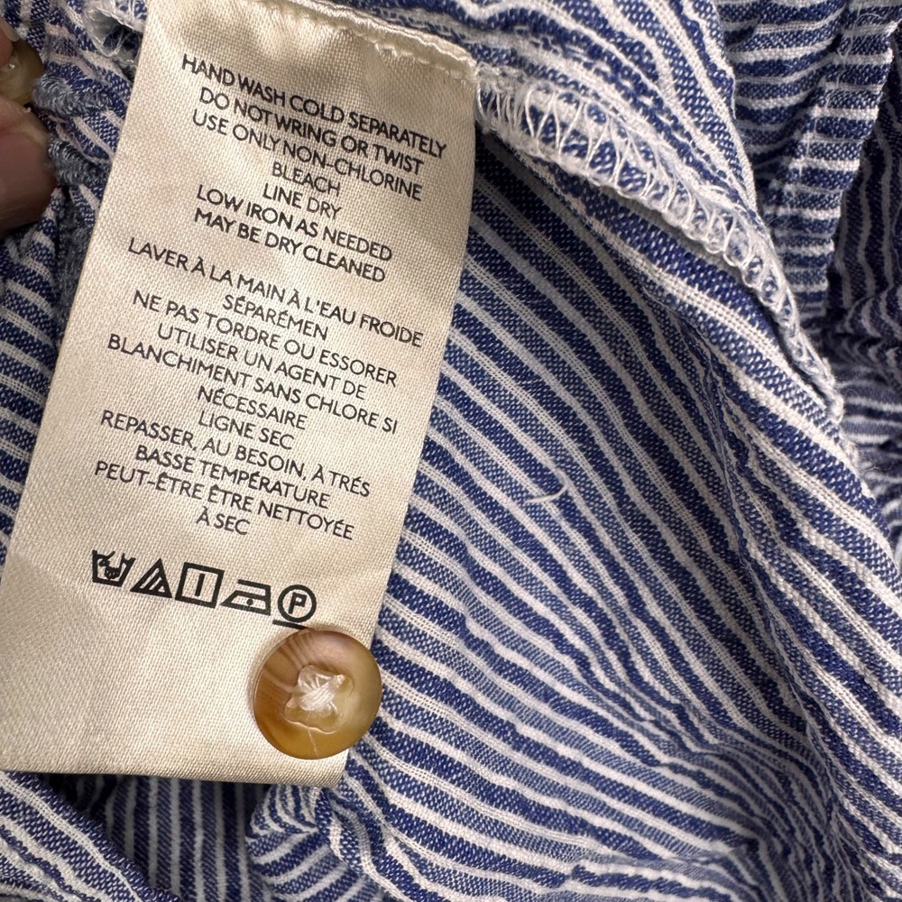 Pilcro Anthropologie Blue White Striped Embroidered Beaded Button Down Shirt XL - Picture 4 of 6